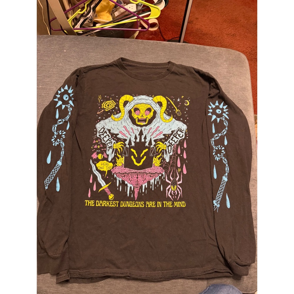 Deeper Deeper The Darkest Dungeons Are In The Mind Black Long Sleeve Graphic Tee